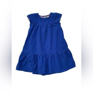Mini Boden Size 6-7 Royal Blue Corduroy Short Sleeve Floral Lined Dress